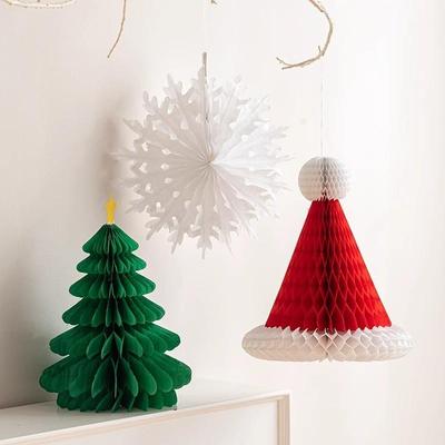 Decorações de Natal 2025-2026 Bola de Favo de Mel de Papel Árvore de Natal Dobrável Ornamento 3D Decoração de Casa e Casamento Ornamento de Mesa