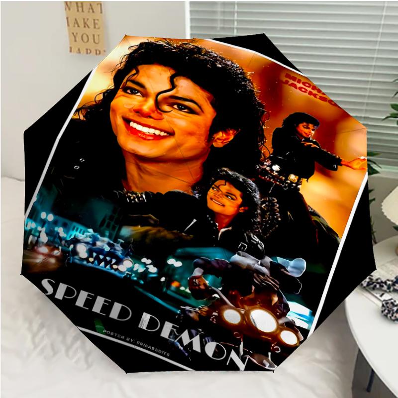 Parapluie Automatique Impression Michael Jackson, Armature en Fer à 8 Baleines, Poignée en Plastique, Convient pour les Voyages en Plein Air et le Quotidien, Cadeau Idéal