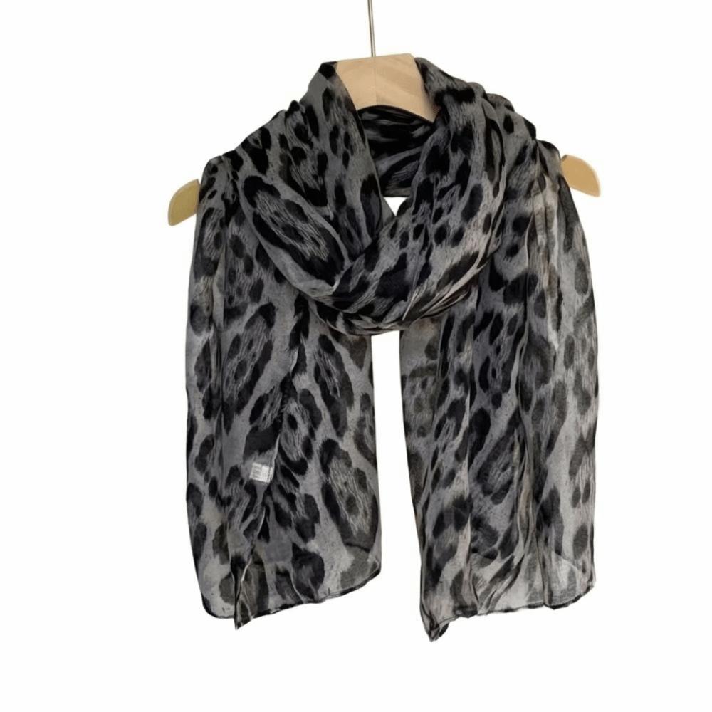 New Soft Leopard Print Scarf Big Size Thin Fabric Stoles Wrap Trendy Voile Elegant Headband Neckscarf Women Fashion серый