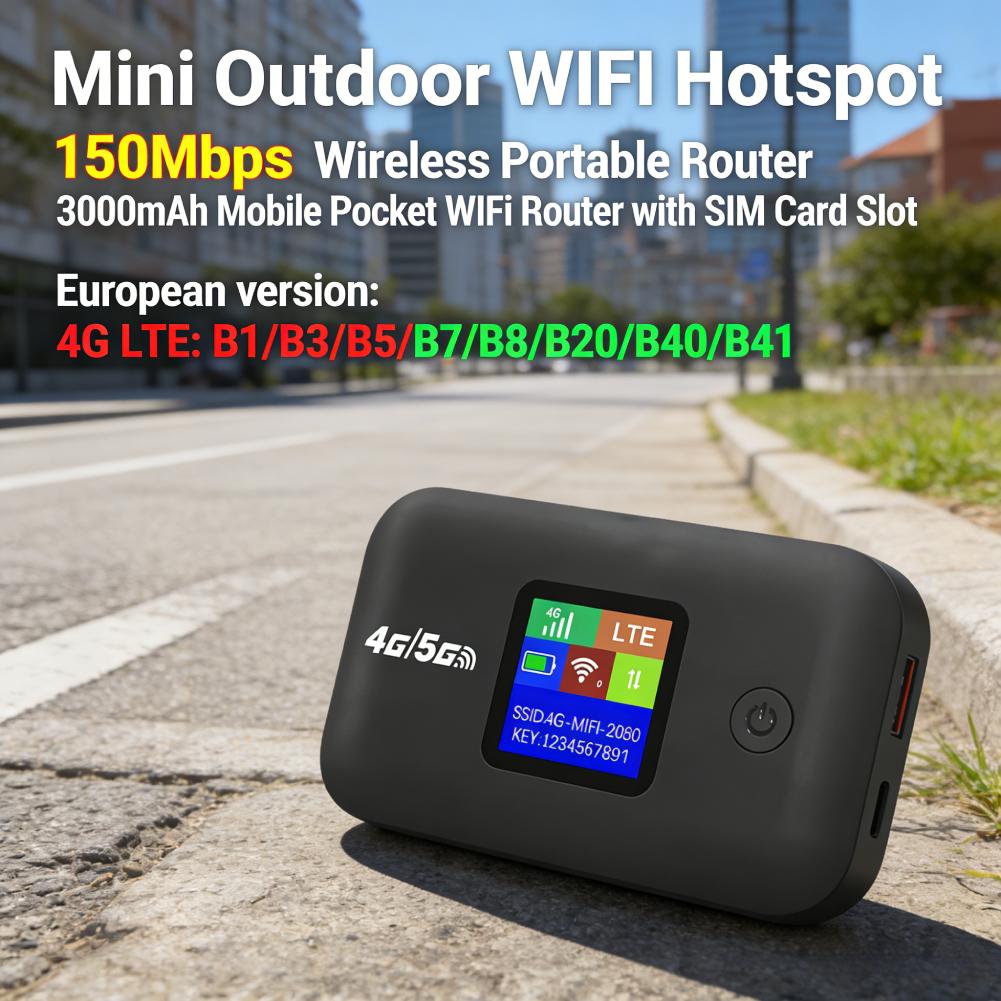 Pocket Wireless WiFi 150Mbps Mini Outdoor WIFI Hotspot 3000mAh Wireless Portable Router with SIM Card Slot 4G Pocket WiFi Router