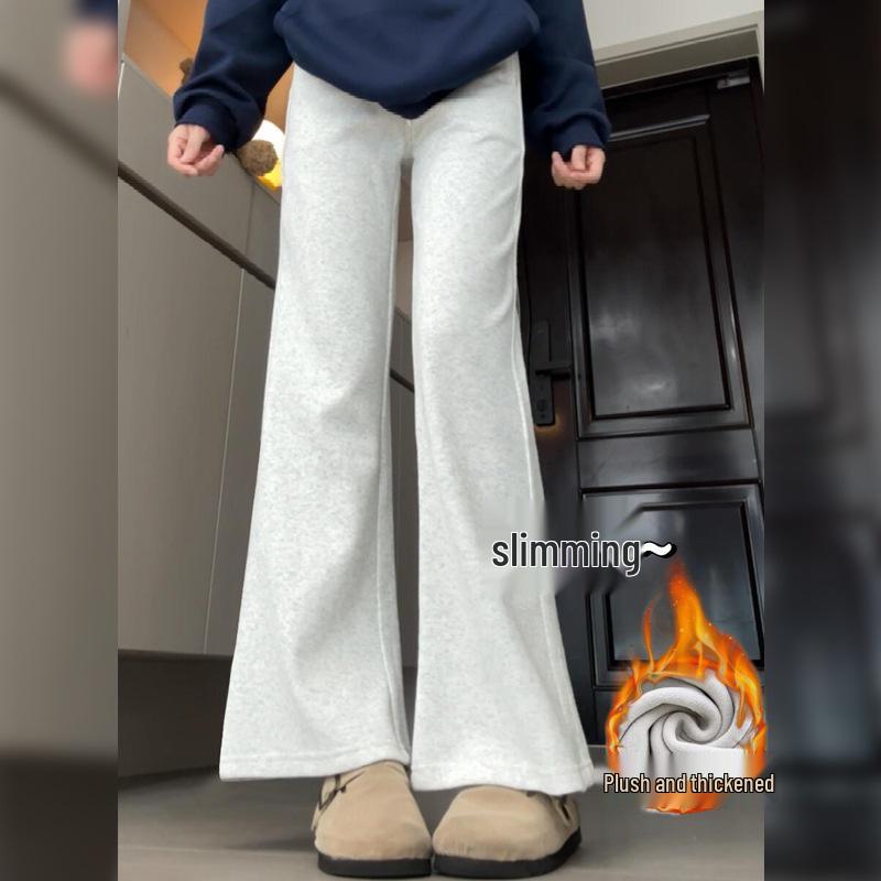 Douyin Women’s Winter Fleece-Lined Micro Flare Sweatpants - 2024 High Waist Slimming Wide Leg Horseshoe Pants