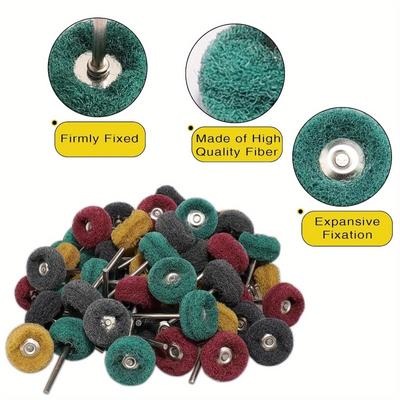 100Pcs Abrasive Buffing Wheels Shank Grit Scouring Pad Abrasive Wheel for Power Rotary Tool Rust Removal Polishing