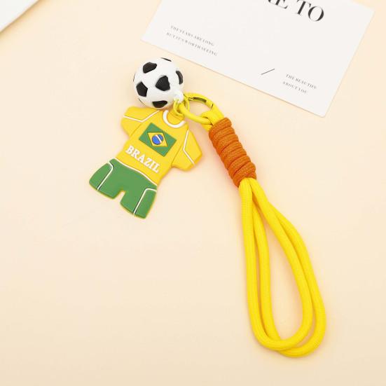 Keychain Pendant, Thick Braided Rope Mini Football Pendant, Soft Rubber Jersey Charm Key Holder, Argentina Brazil Germany Team Colors Fan Gift