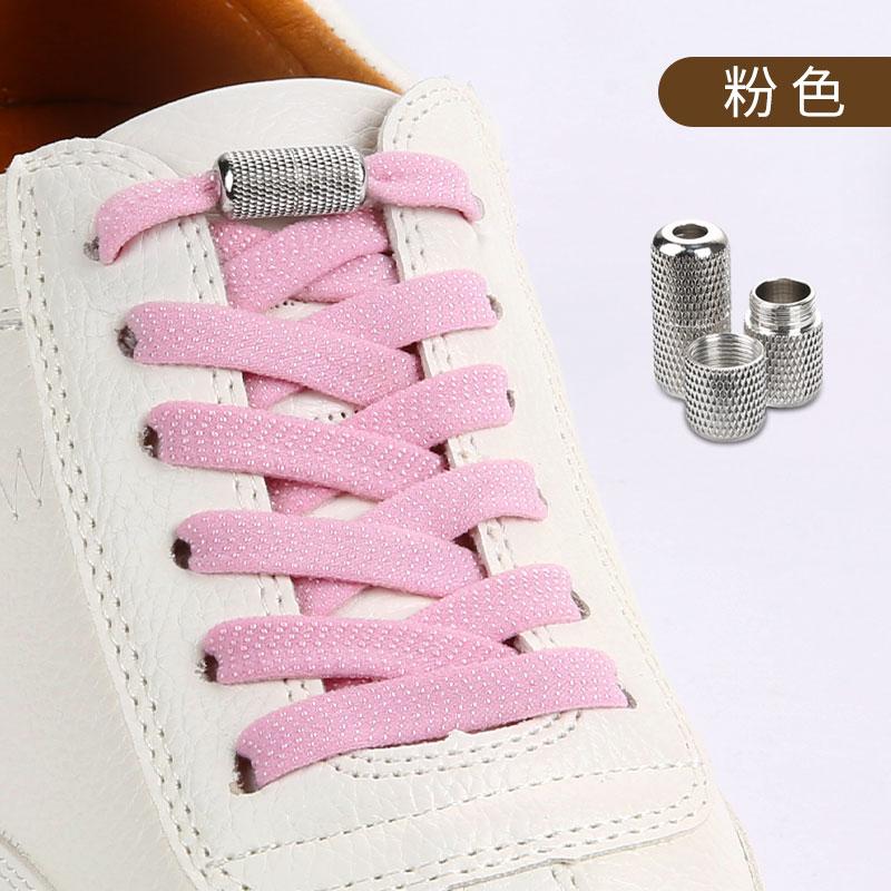 Elastic Flat Shoelaces for Sneakers No Tie Shoe Laces Metal Flower Noodle Capsule Buckle One Size Fits All for Kids and Adults