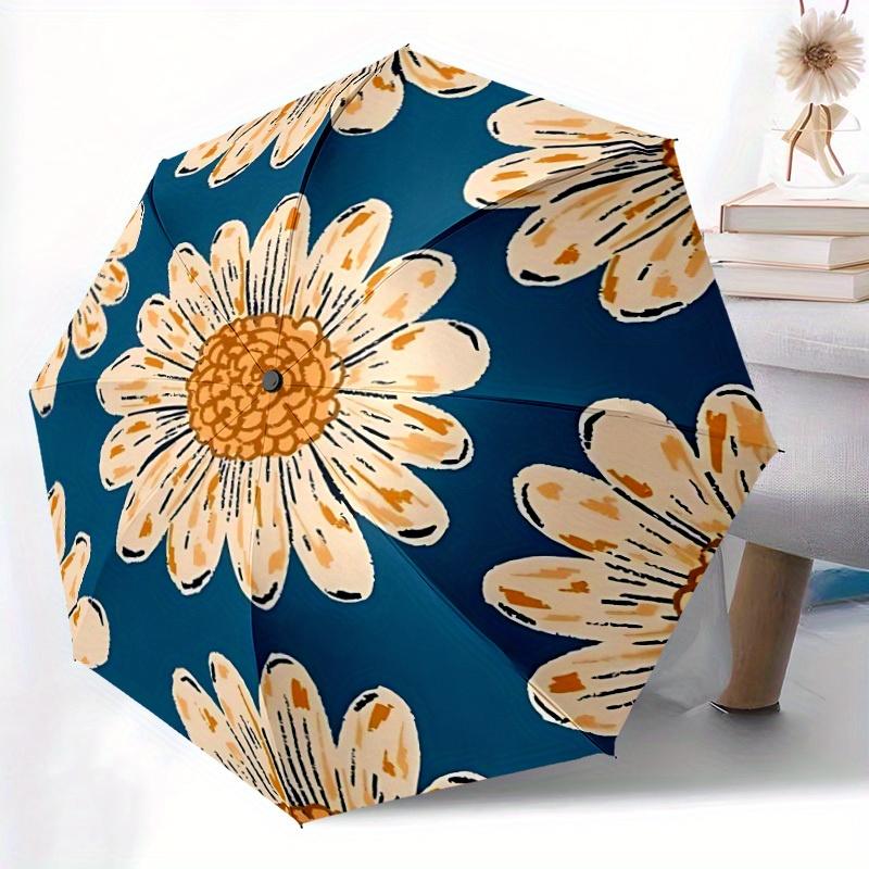 1pc Daisy Pattern Automatic Umbrella - 8-Rib Foldable Design, Outdoor Adventures, and Family Celebrations yy250829085