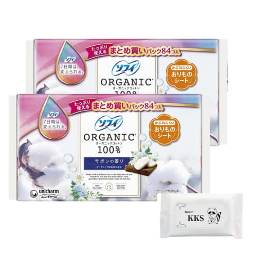 

Bulk Purchase Pack: Sofy Organic Cotton Panty Liners, Savon Scent, 14cm, 84 Sheets (Panty Liners), 2-Pack with KKS Exclusive Wet Wipes