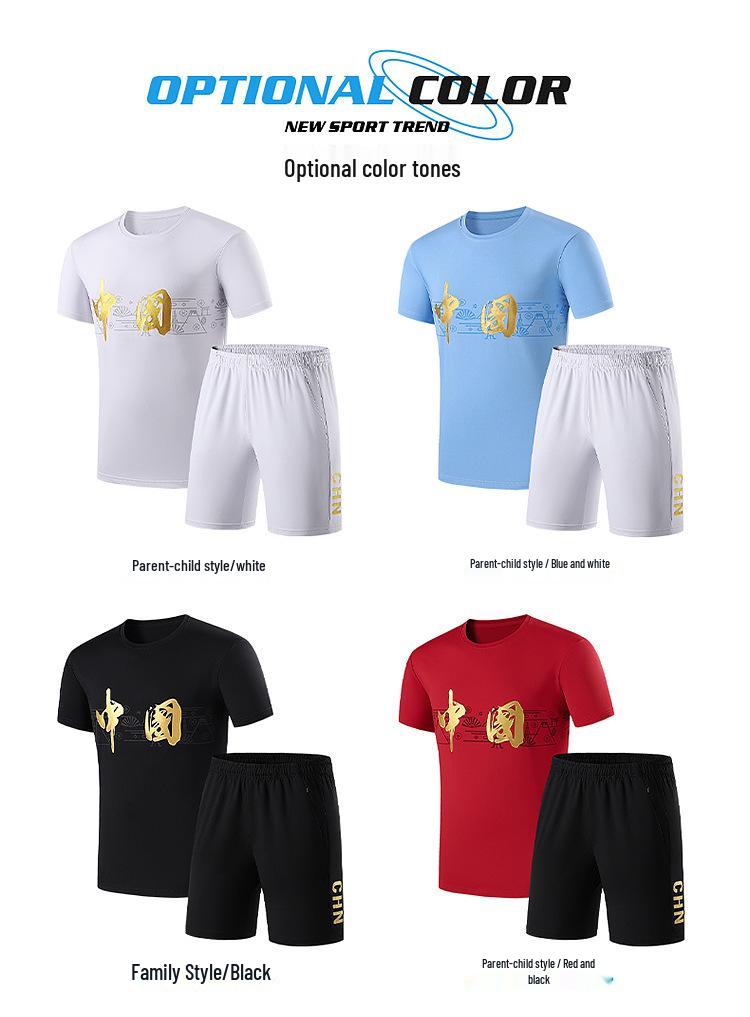 Unisex Quick-Dry Training Uniform: Summer Chinese Team Short Sleeve T-shirt & Shorts Set for Athletes and Parent-Child Wear
