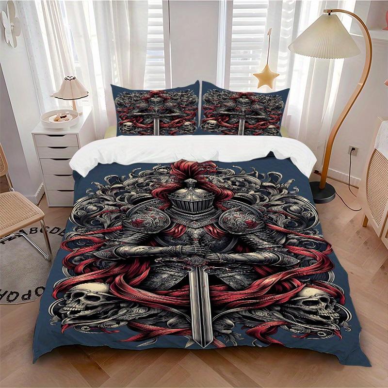 

3pcs Knight Armor Soft Comfortable Bedding set, For Bedroom, Guest Room And Dorm, All - Season Use, High-Definition Printing153 135x200cm