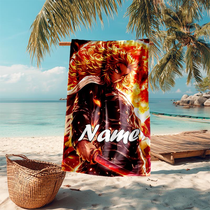Personalized customized proof beach towel with Demon Slayer character theme pattern - soft, absorbent, quick-drying, perfect swimming, camping&bathing