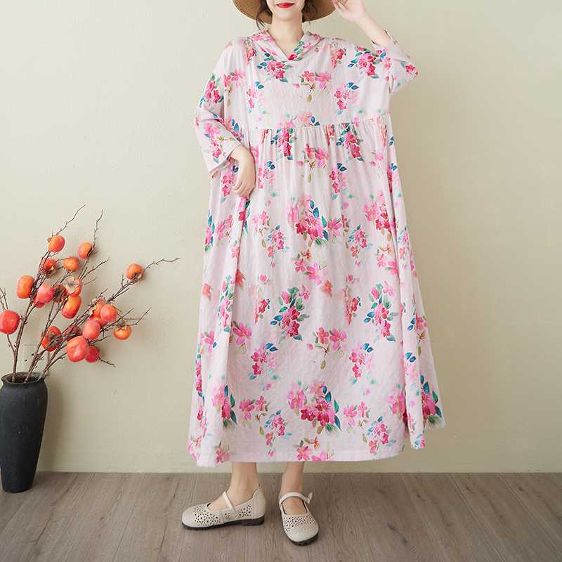 

A Niche Yunjin Yarn Cotton Linen Printed Dress One Size