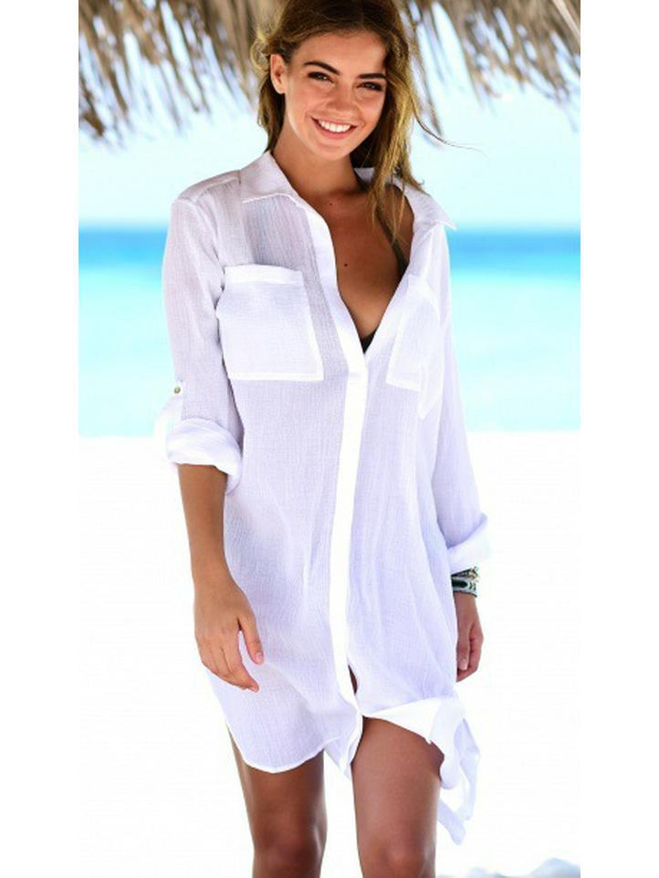 

Европейская и американская мятая пляжная накидка со скрытыми карманами One Size белый