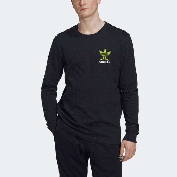 Adidas Alphabet Logo Print Crew Neck Long Sleeve T-Shirt Men Tops Black HM2490