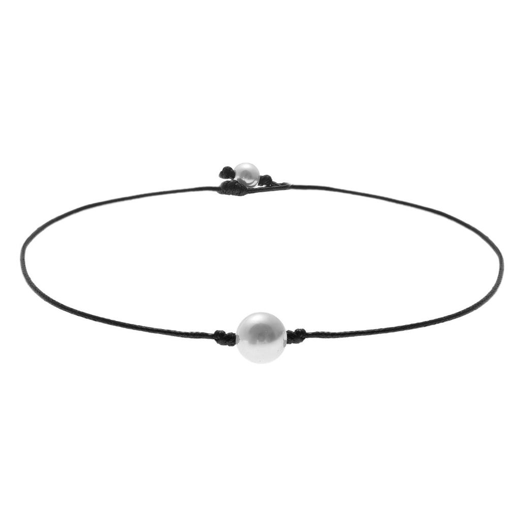 Europe, America, adjustable black leather rope imitation pearl necklace, women's fashionable and elegant handmade short necklace