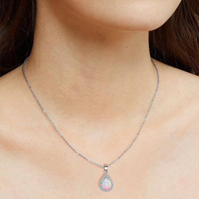 Water Drop Opal Pendant Necklace Zircon Hemming Copper Plated Real Gold High Quality Opal Opal Jewelry