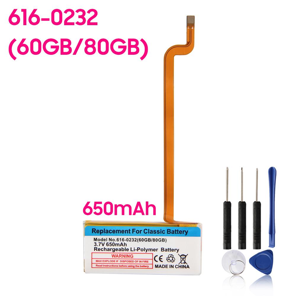 Rechargeable Lithium Battery For Ipod Classic Gen 6th 7th 80GB 120GB Thin 160GB  iPod 5th Video 60GB 80GB 616-0229 616-0232 616-0232 Battery