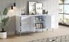 Mobiletto Laterale 150*38*59,5cm con 4 Cassetti, 2 Ante, Credenza Lucida, Piedini di Supporto in Metallo, Ampie Nicchie Senza Maniglie, Bianco, MDF