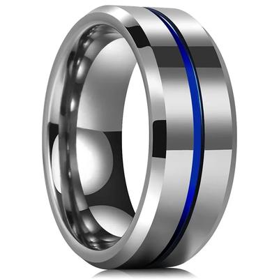 Anéis de Aço Inoxidável da Moda 8mm Sulco Azul Para Homens Cor Cobre Escovado Anéis Masculinos Aliança de Casamento Joias