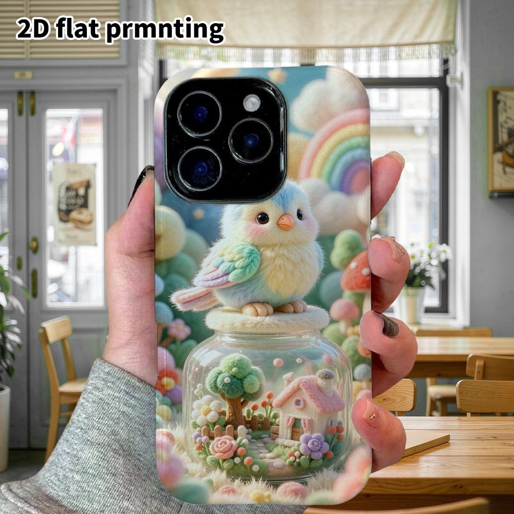 Phone Case: 2D flat design suitable for iPhone 18 17 16 15 14 13 Pro protective case, glass bottle bird, perfect Christmas and Halloween holiday gift