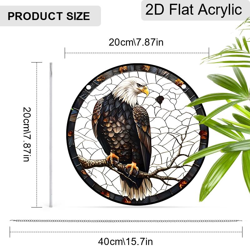 Acrylic Bald Eagle on Branch Suncatcher, Stained Glass Effect Window Hanging Ornament for Bird & Wildlife Lover Gifts