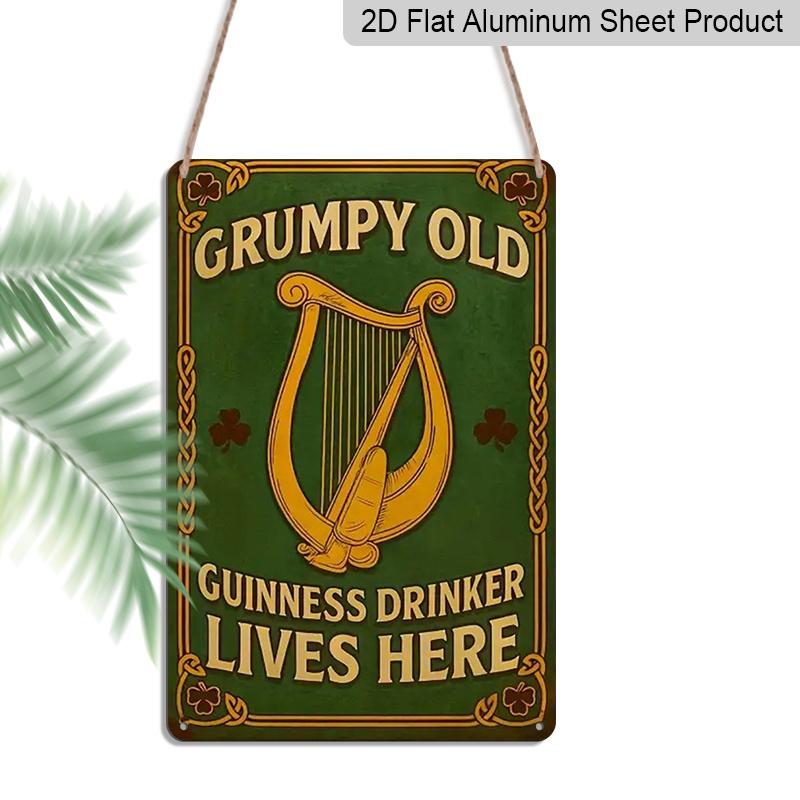 

2D Flat 1pc Vintage Irish-Themed Grumpy Old Guinness Drinker Lives Here Metal Wall Sign - Guinness Logo & Harp Design, Celtic Knot Bar Decor, Pub 20*30cm