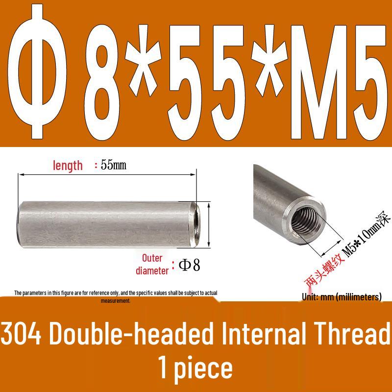 Stainless Steel 304 Double-Ended Threaded Cylindrical Guide Pin with Dual-End Holes