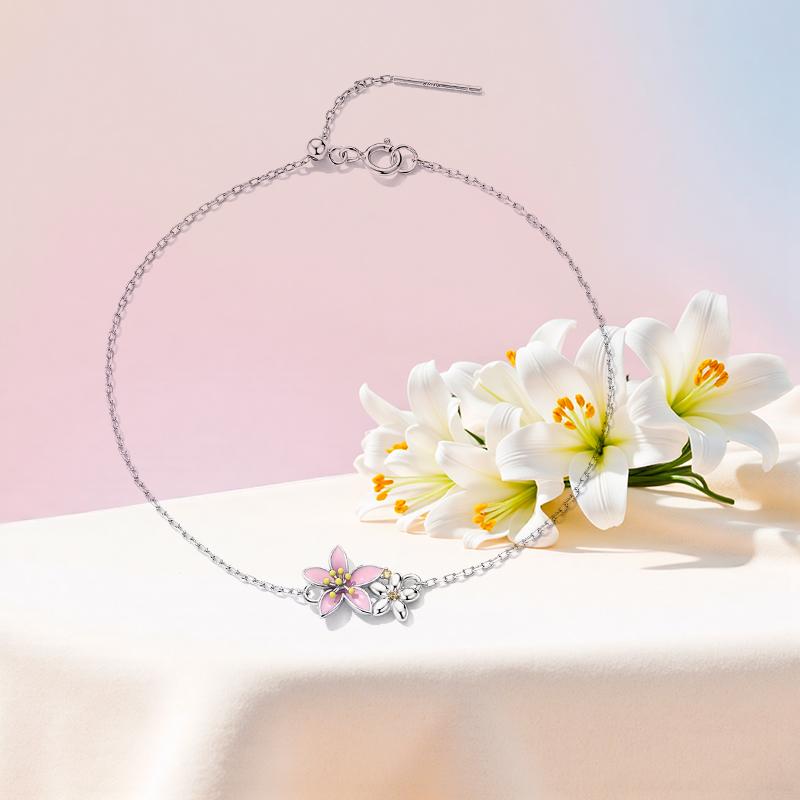WOSTU Bracelet Original Sakura Rose en Argent Sterling 925 Chaîne Ajustable MINI Maillons Convient aux Pendentifs MINI Bijoux de Mode