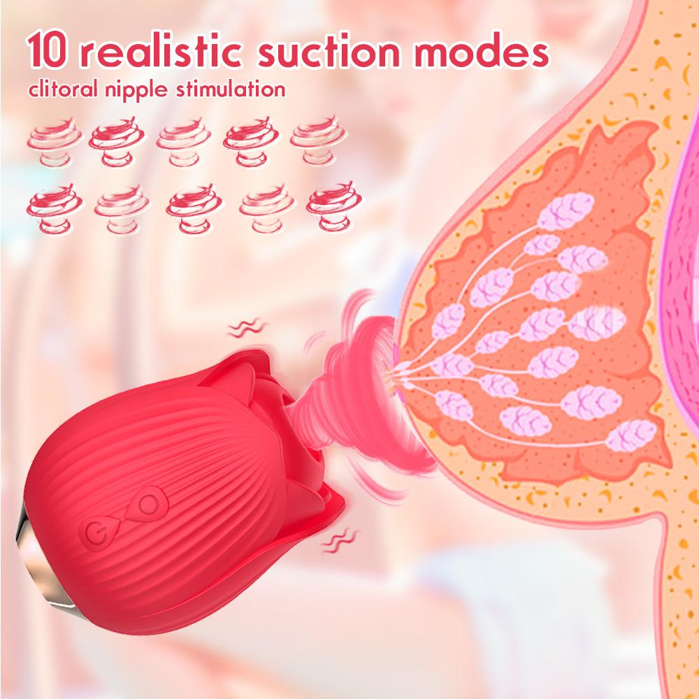QiiAii Rose Shape Sucking Vibrator Dildos Vagina Massage Double Heads Vibrator Sex Toys for Women Nipple Sucker Clitoris Stimulation
