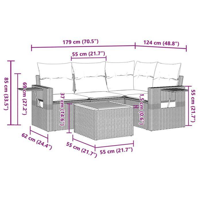 VidaXL Salon de Jardin avec Coussins 5 pcs, Canapés de Terrasse, Ensemble de Meubles de Patio, Mobilier d'Extérieur, Gris 3224548