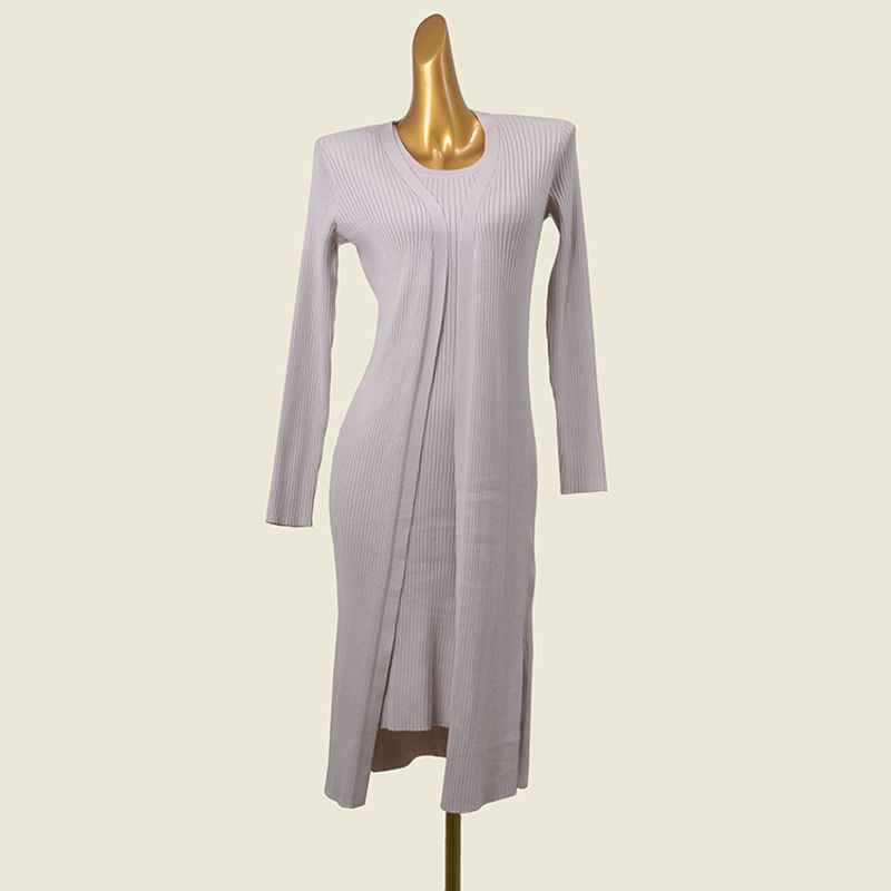 

Американский бренд легкой роскоши, костюм-двойка облегающего кроя из однотонной ткани, западный стиль, платье-футляр с круглым вырезом, кардиган для внешней торговли Milky White L