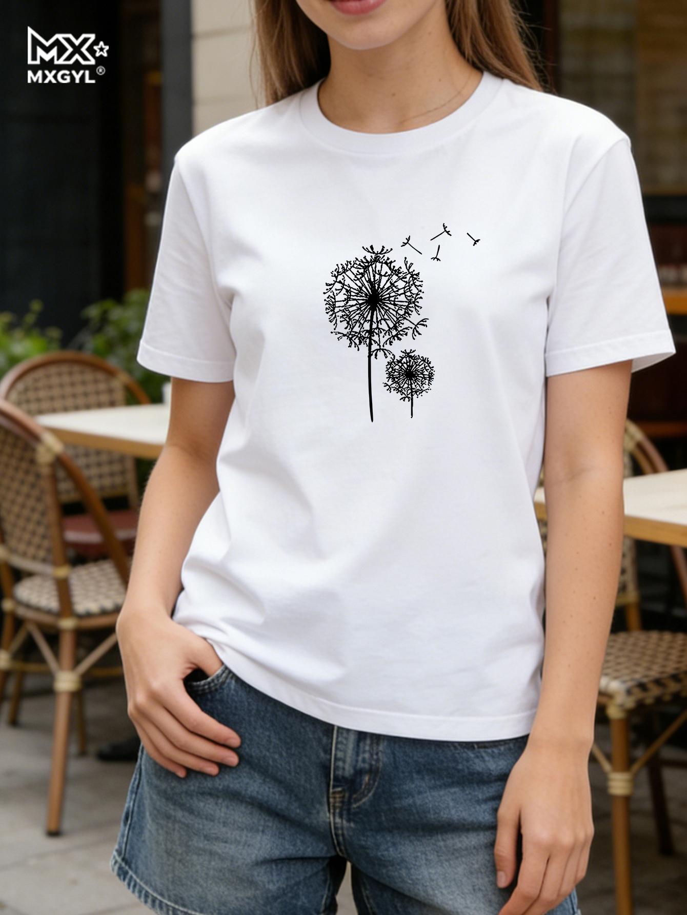 

Women s Crew Neck Short Sleeve Vintage Floral Graphic Tops, Casual Regular Fit Tee For Daily Weekend Outfit Spring Summer M белый