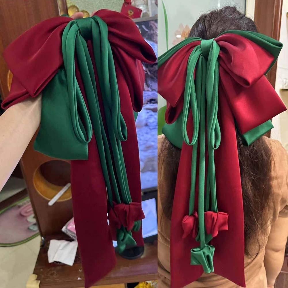 Sweet Satin Ribbon Headdress Zinc Zinc Alloy Christmas Hair Accessory Elegant Oversized Bow Hair Clip  Daily