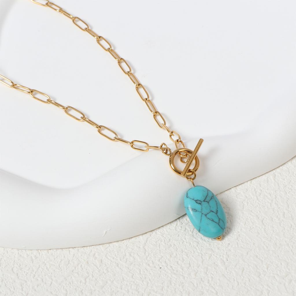 Ins Fashionable Versatile Necklace for Women Natural Stone Turquoise Paperclip Chain Necklace