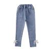 Denim Pants for Teenage Girls Jeans Spring Autumn Fashion Casual Loose Blue Bow Kids Leg Pearl Wide Pants Children Trousers