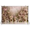 Mocsicka Easter Photography Backdrop Pink Flower Rose Bee Rabbit Wooden Door Decorations Baby Birthday Party Festival Background