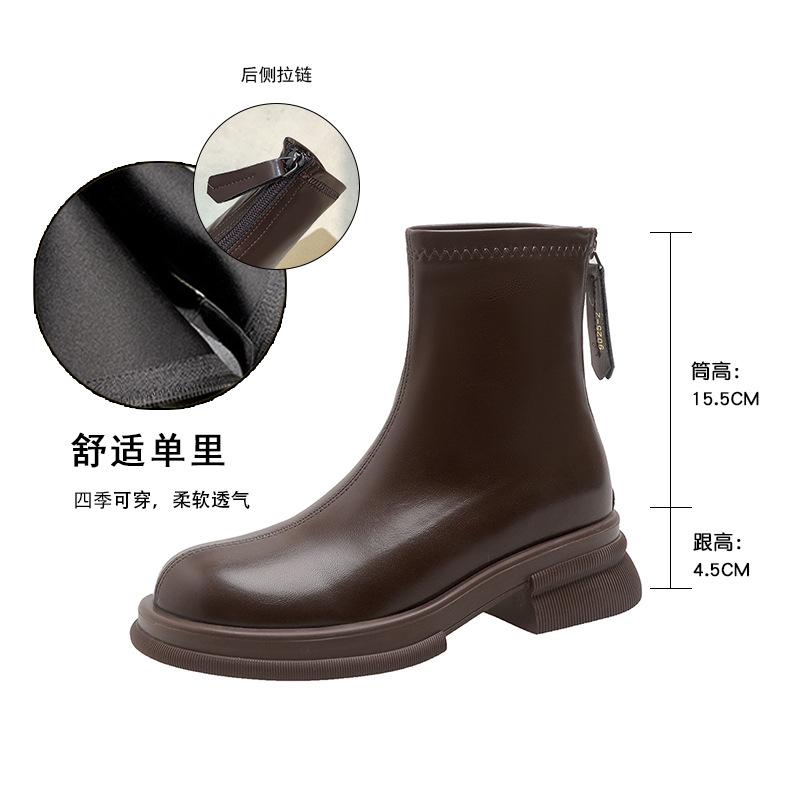 2024 New Fashion Round Toe Women’s Platform Leather Booties Lace-up Booties Outdoor Casual Daily hot Boots Botas Mujer