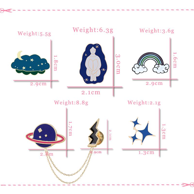 Cute Rainbow Blue Cloud Star Enamel Brooches Dream Girl Asteroids Lightning Lapel Pins Custom Weather Jacket Badge Jewelry Gifts