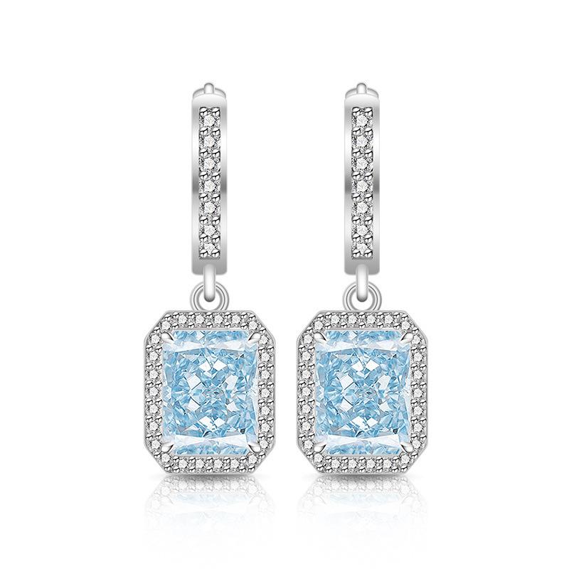 2026 Colored Treasure Ice Flower Cut High Carbon Diamond Square Earrings Plated with Real Gold Smart Luxury Ear Hook Ear Jewelry