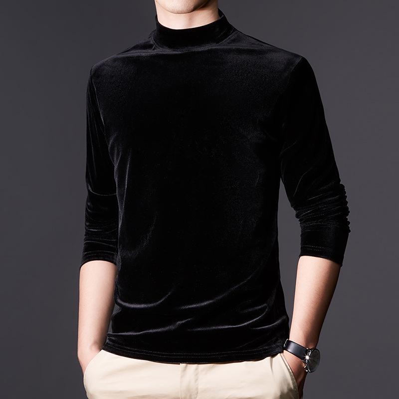 

Мужская футболка-водолазка с длинными рукавами из золотистого бархата - Коллекция осень/зима 2022 г. 2XL чёрный