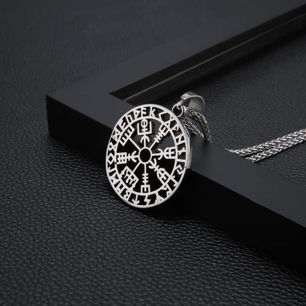 Viking jewelry, versatile ethnic style hollow rune titanium steel men's pendant, simple stainless steel necklace