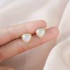 French Vintage Heart Shaped Pearl Stud Earrings Luxury Small Niche Design Minimalist Elegant Jewelry for Women and Girls