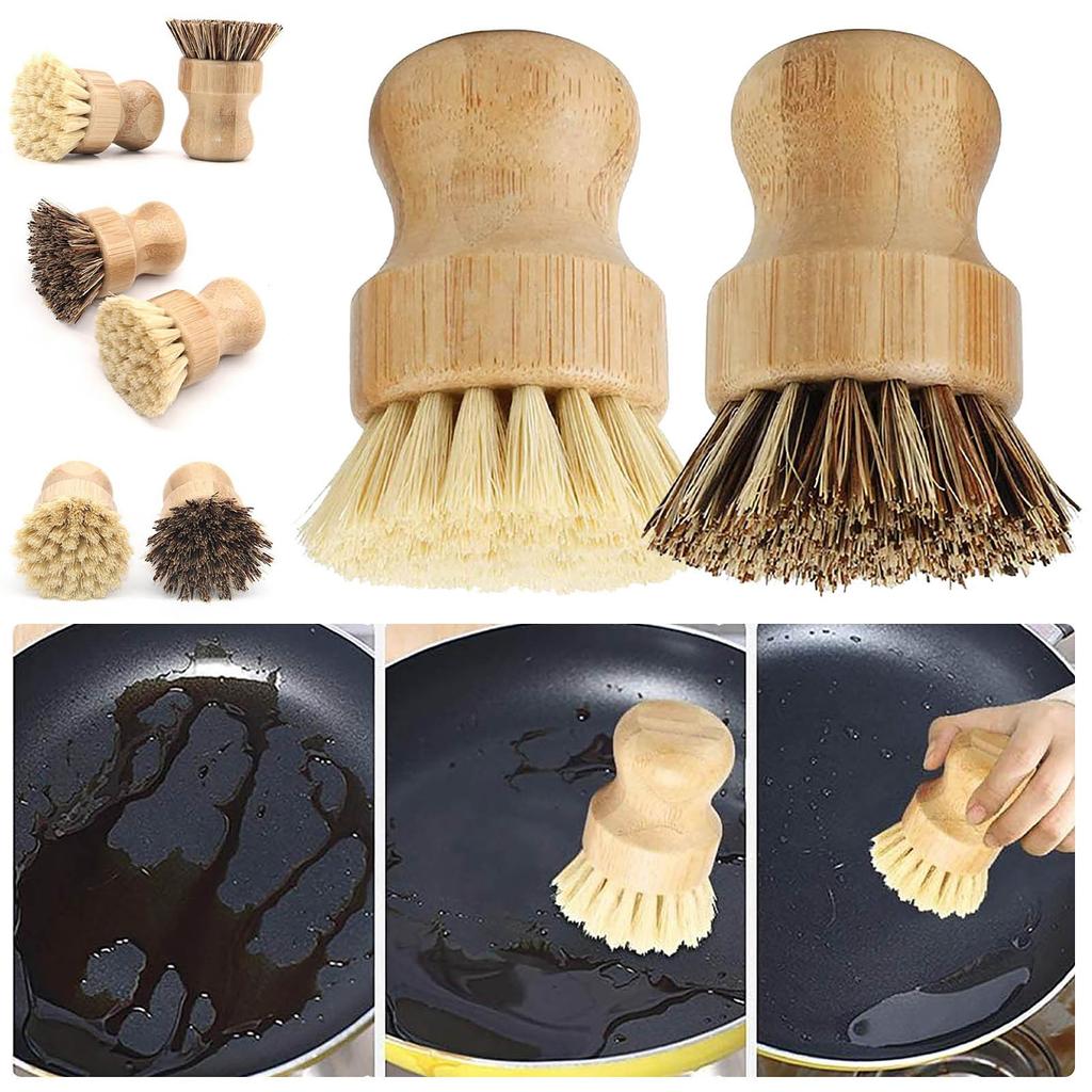 Dish Brush,   Scrub Brush Natural Sisal And  Bristles Dish For Cleaning Dishes,  Iron Pots, Pans, Vegetables And Sink 2pc