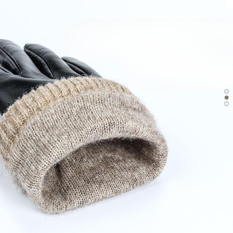 Winter Sheepskin Warm Gloves Korean High End Men's Plus Velvet Windproof Driving Genuine Leather Gloves Gift Box