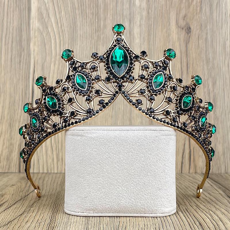 Elegante Barock-Hochzeitskrone für die weibliche Braut, Kristallperlen, Königinkrone, Braut-Tiara, Prinzessinnen-Haar-Accessoire, Schwarz