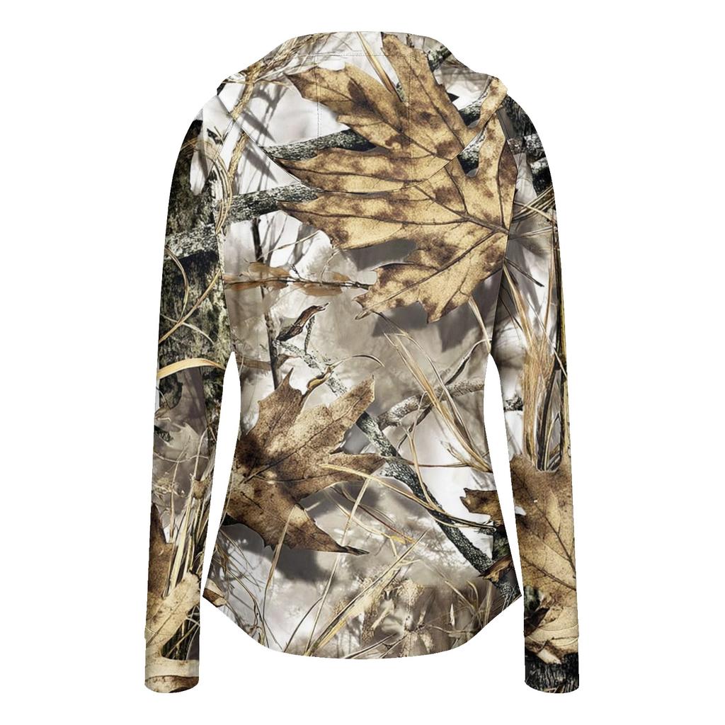 Women's Lightweight Hooded Zip-Up Jacket with Long Sleeves Pockets and Printed Design Sun Protection Outerwear for Outdoor Activities