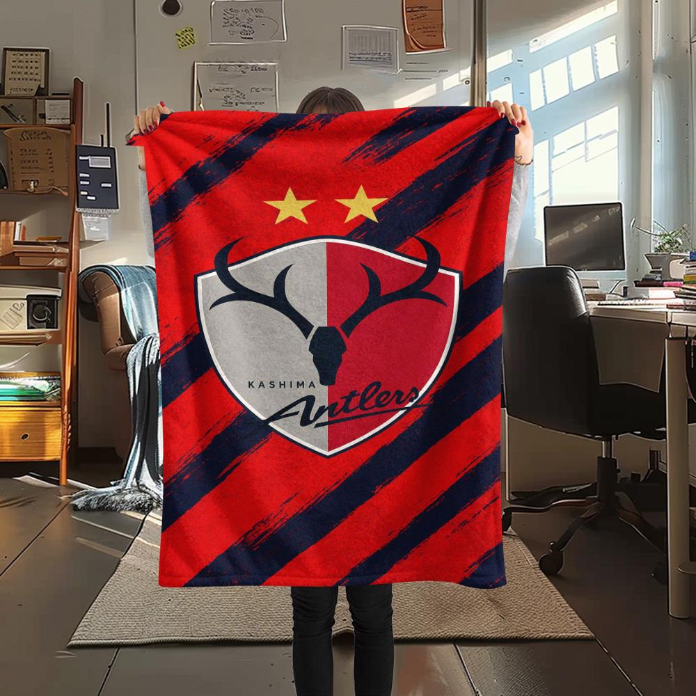 1Pc Kashima Antlers Print Flannel Blanket High Quality Warm Comfortable Cover for All Seasons Perfect for Gifts Home Decor