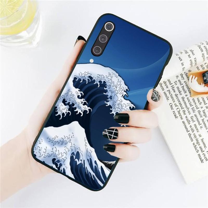 Japanese Wave Sea Phone Case For Xiaomi Redmi Note 11 10 9T 8 7 Pro Redmi 9 9A 9C 8 7 6 Soft Black Phone Cover