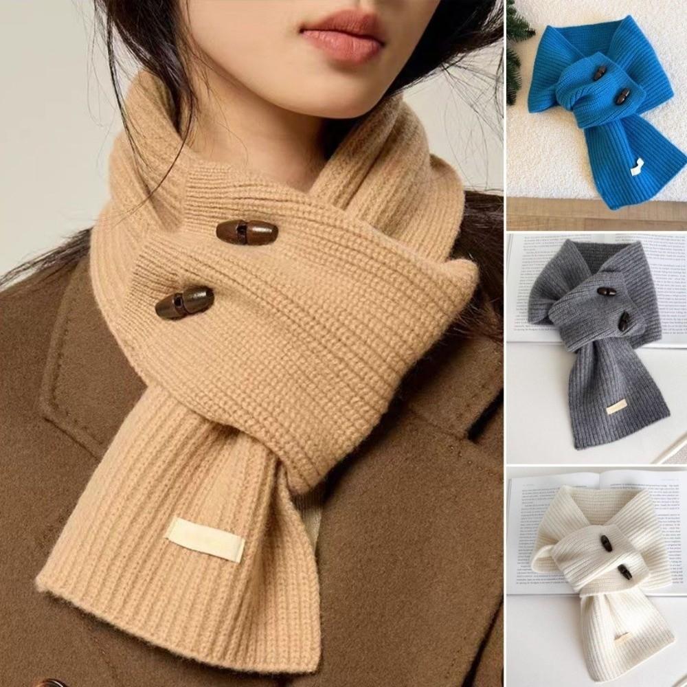 Solid Color Wool Knitted Scarf Thickened Women Winter Neckerchief Apparel Accessories