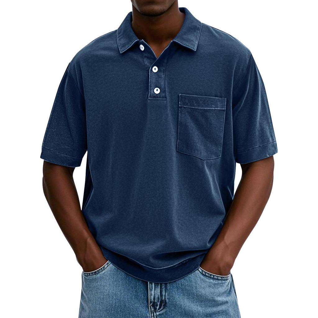 Men's Summer Color Button Collar Short Sleeve Tops Men's Casual Loose Fashion Tops