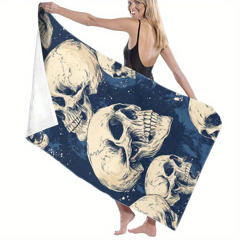 Bold Graphic Skull Beach Towel, Soft Microfiber Unisex Quick Dry Absorbent for Travel Swimming Camping Art Inspired