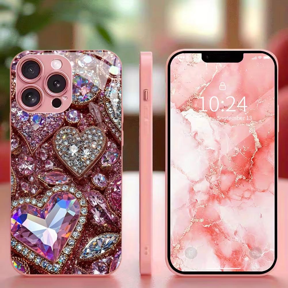 Diamond Love Madam Protect PhoneCase Glass PhoneCase for iPhone 17 16 15 14 13 12 11pm Pro Plus Dropresistant cellphone Female